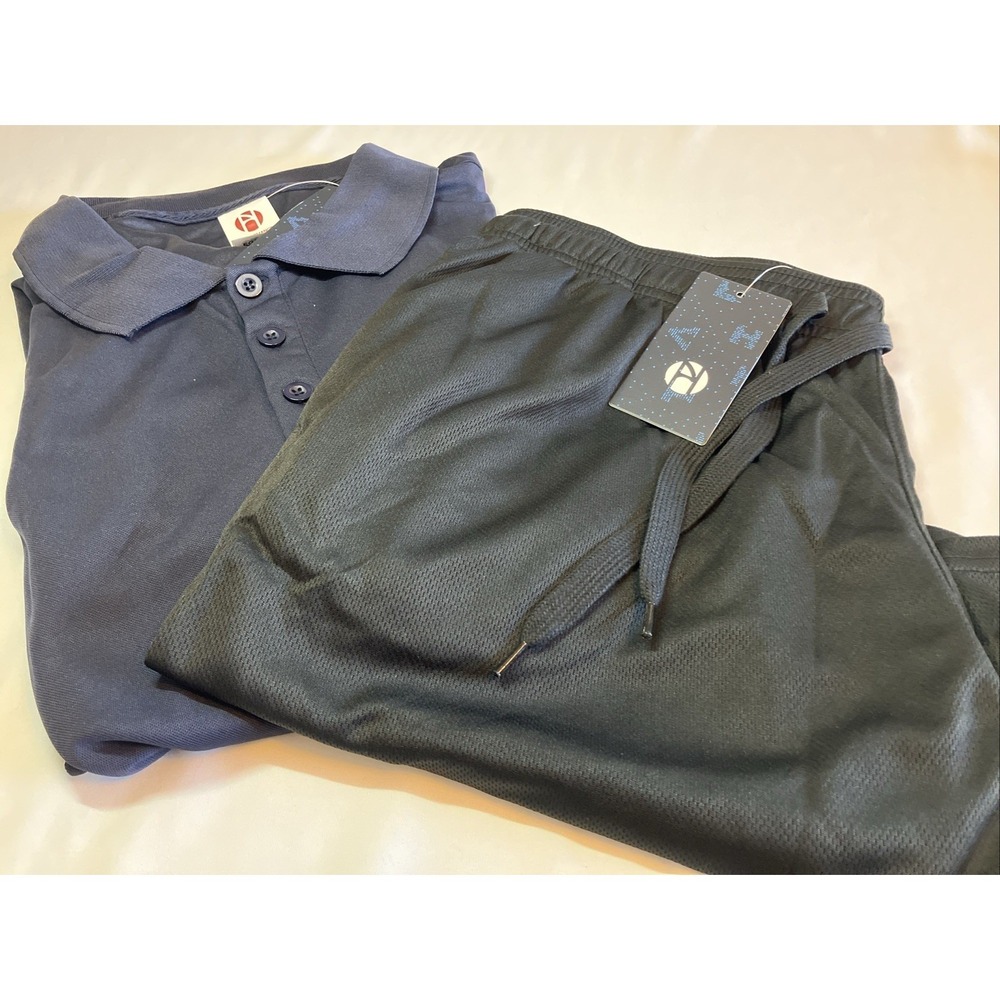 Acalitly Performance Sports Set Men 2XL Navy Black New Polo Mesh Shorts C1074